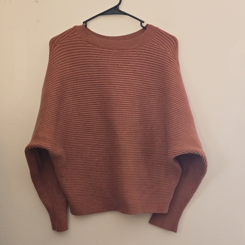 Boxy Ribbed Crewneck Sweater in Rust Orange